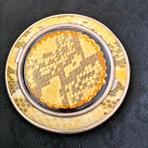 Vintage Round “Snakeskin” Powder Compact With Stainless Trim and Mirror